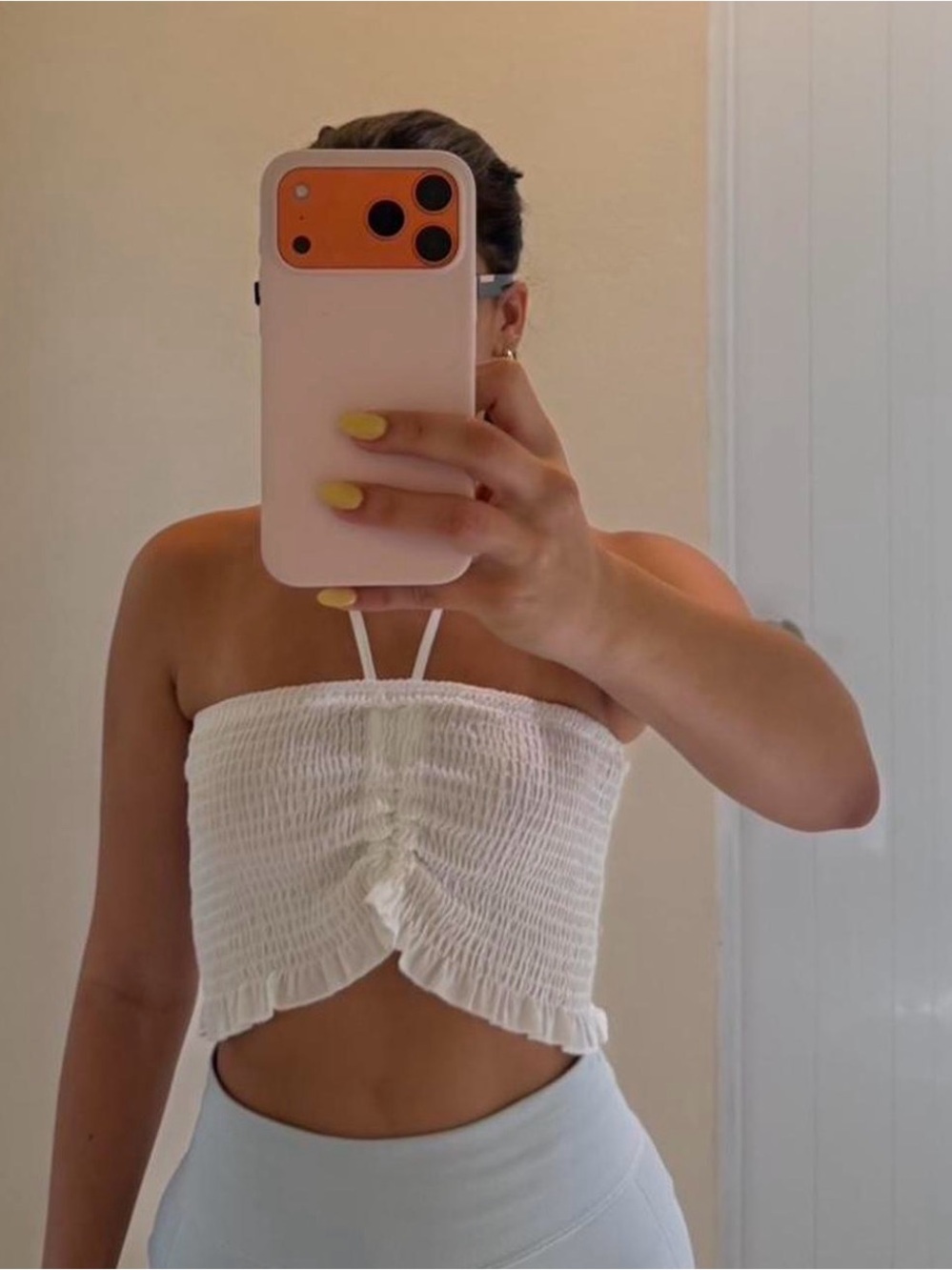 White Smocked Ruffle Halter Tube Top S